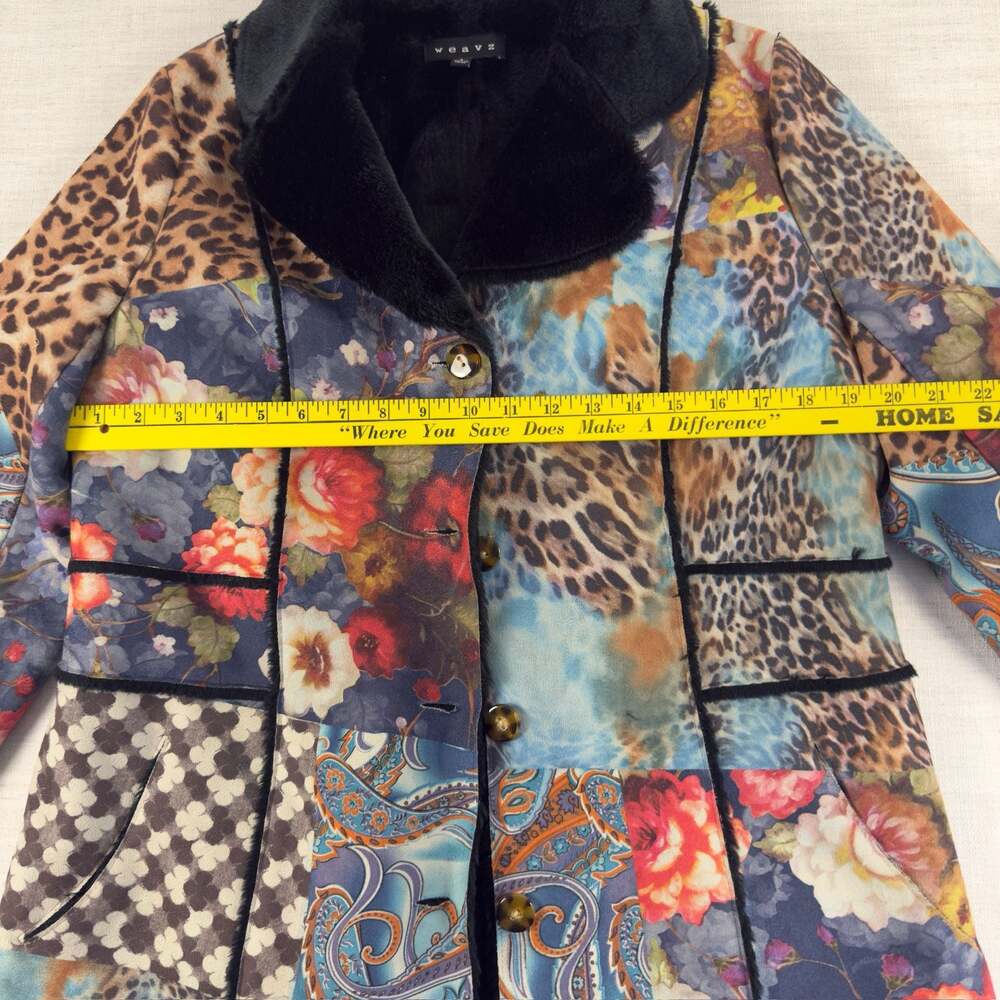 Weavz Faux Fur Lined Patchwork Print Boho Mid-Length Coat - Picture 6 of 6